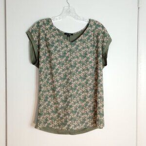 Papermoon for Stitch Fix Ellie Green Floral Mixed Material Blouse